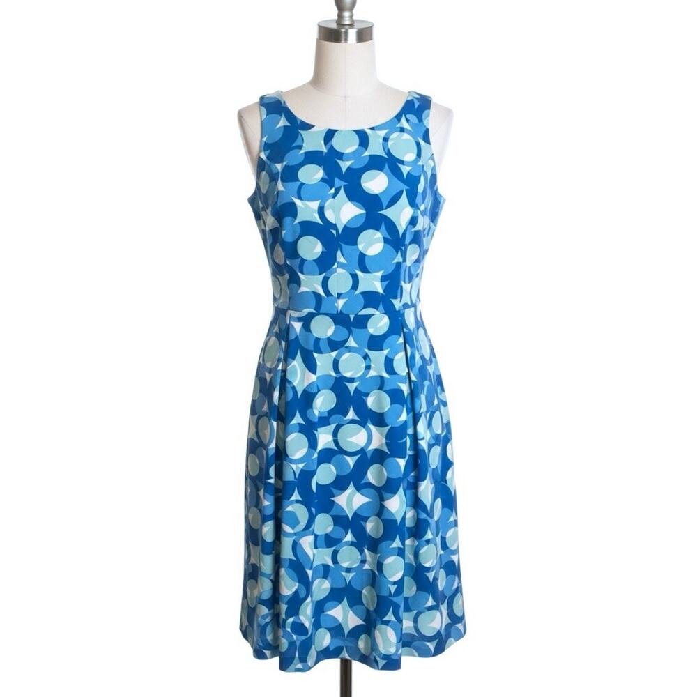 Calvin Klein Blue Geometric Print Fit & Flare Dress Size 4